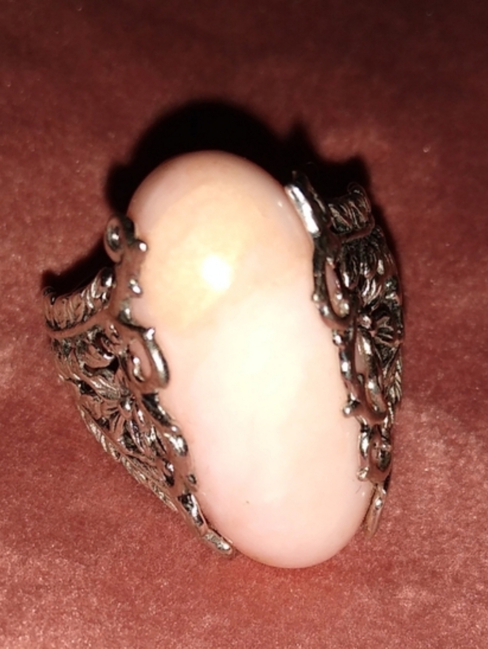 Thailand Oval Pink Opal Ring Solid 925 Sterling Silver Flowers Floral Setting 8